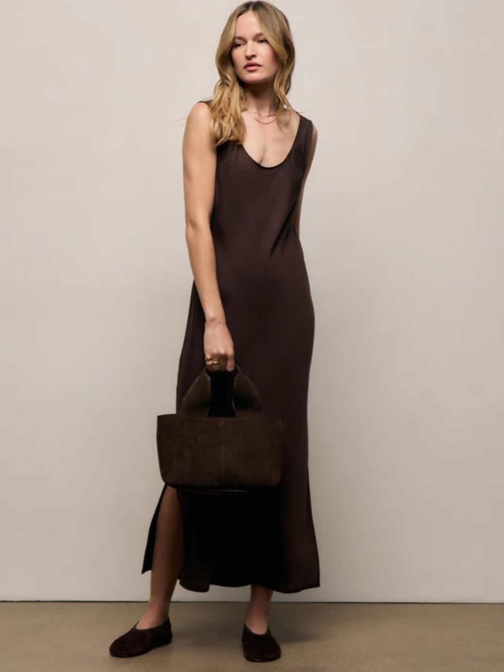 James Perse Brown Silk Twill Tank Dress new loose fit NWOT never worn